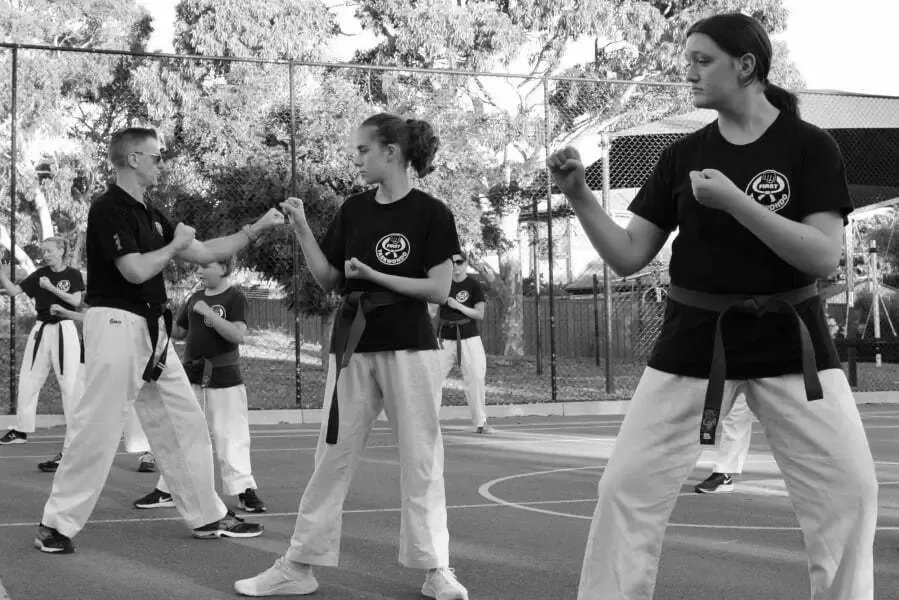Wynn Vale Taekwondo students practicing techniques