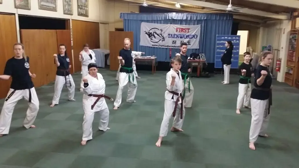 Elizabeth Downs Taekwondo students practicing stances