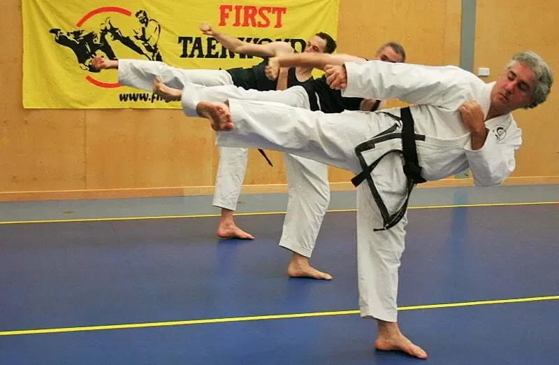 Mount Barker Black Belt demonstrating side kick technique