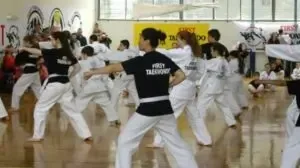 Female Black Belts training in Taekwondo class